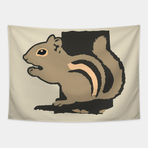 Chipmunk Illustration – Cute Woodland Animal Art, Minimalist 6-Color Drawing, Nature Lover Gift, Forest Wildlife Design Tapestry by DonWillisJrArt