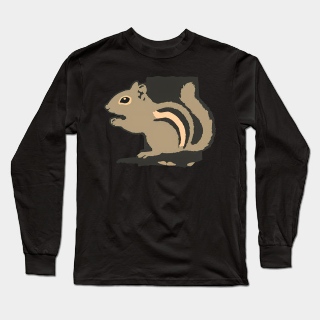 Chipmunk Illustration – Cute Woodland Animal Art, Minimalist 6-Color Drawing, Nature Lover Gift, Forest Wildlife Design Long Sleeve T-Shirt by DonWillisJrArt