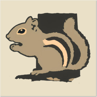Chipmunk Illustration – Cute Woodland Animal Art, Minimalist 6-Color Drawing, Nature Lover Gift, Forest Wildlife Design Posters and Art