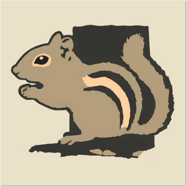Chipmunk Illustration – Cute Woodland Animal Art, Minimalist 6-Color Drawing, Nature Lover Gift, Forest Wildlife Design Wall Art by DonWillisJrArt