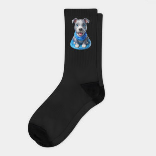 Adorable American Bluenose Pitbull Puppy Cartoon | Cute Dog Lover Gift Socks