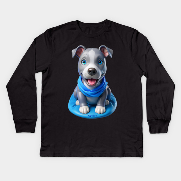 Adorable American Bluenose Pitbull Puppy Cartoon | Cute Dog Lover Gift Kids Long Sleeve T-Shirt by IamActiveDog