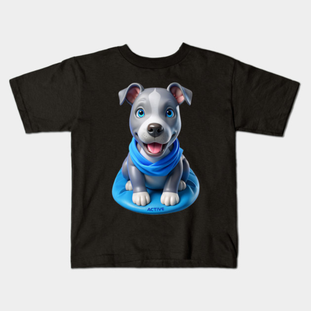 Adorable American Bluenose Pitbull Puppy Cartoon | Cute Dog Lover Gift Kids T-Shirt by IamActiveDog