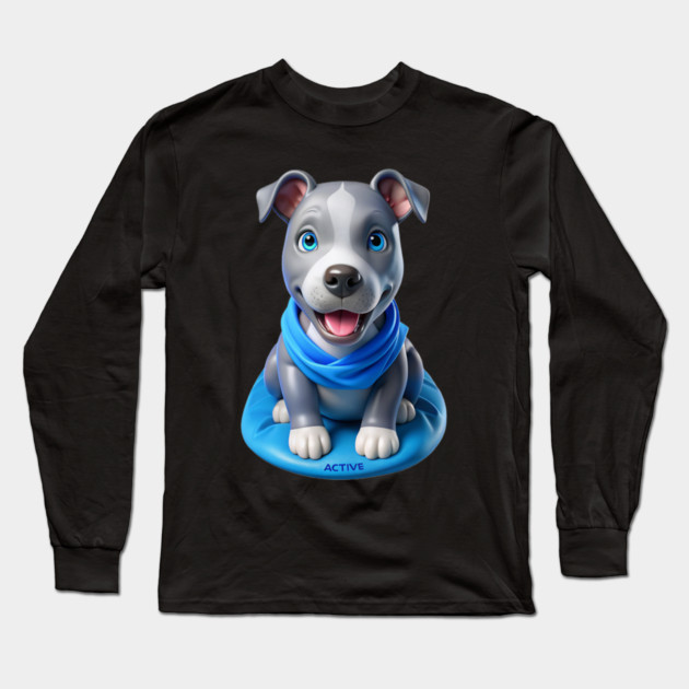 Adorable American Bluenose Pitbull Puppy Cartoon | Cute Dog Lover Gift Long Sleeve T-Shirt by IamActiveDog