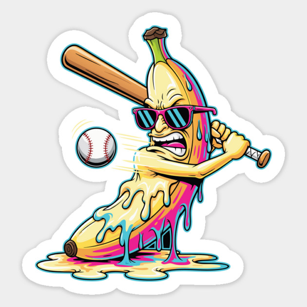 Cool Dripping Banana Baseball Cartoon Funny Artwork Sticker by PexilToPrint