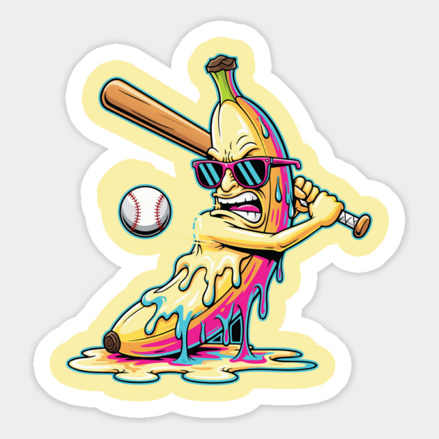 Cool Dripping Banana Baseball Cartoon Funny Artwork Magnet by PexilToPrint
