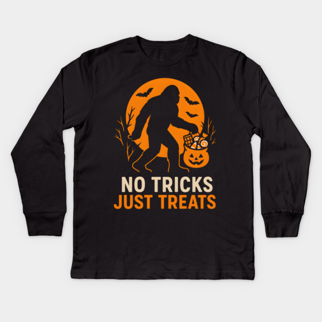 No Tricks Just Treats Bigfoot Halloween Costume Graphic Kids Long Sleeve T-Shirt by MakerMind8.2
