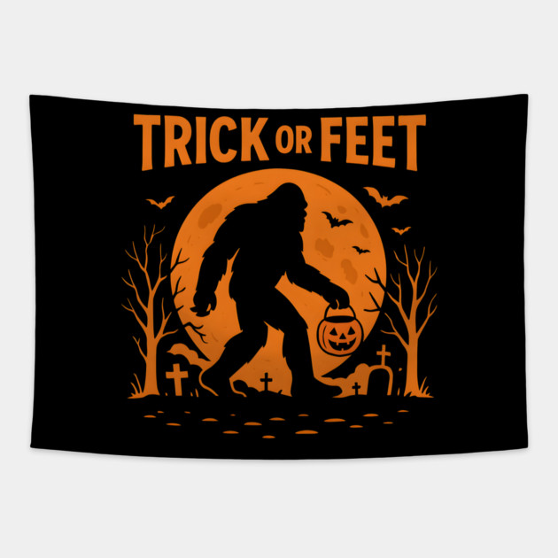 Trick or Feet Bigfoot Halloween Costume Pun Graphic Tapestry by MakerMind8.2