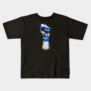 Flag of Israel on a Raised Clenched Fist Kids T-Shirt