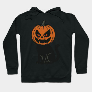 Halloween Pumpkin Face on Black Cat Hoodie