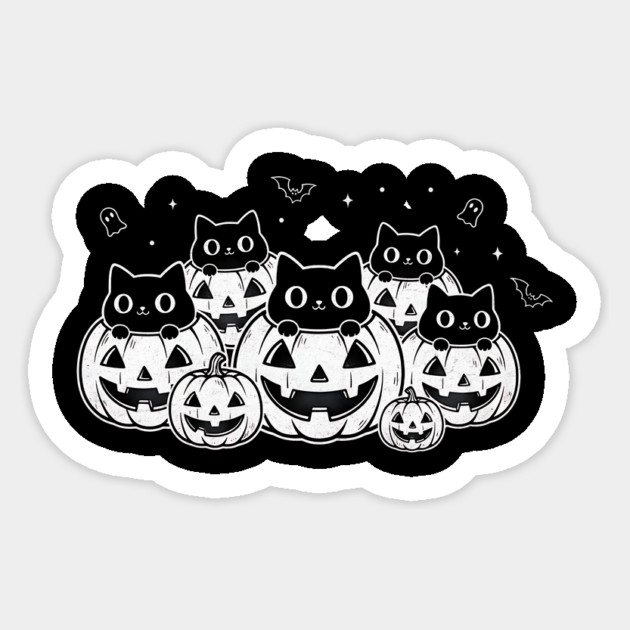 Kittens in Pumpkins Monochrome Sticker by Designed By Marty