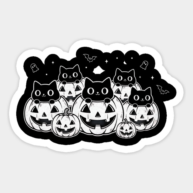 Kittens in Pumpkins Monochrome Magnet by Designed By Marty