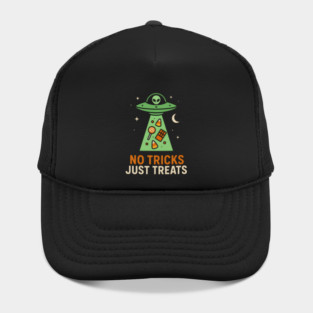 No Tricks Just Treats Alien UFO Halloween Artwork Hat