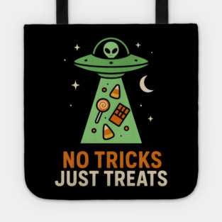 No Tricks Just Treats Alien UFO Halloween Artwork Tote