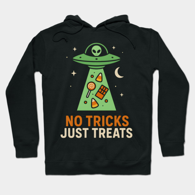 No Tricks Just Treats Alien UFO Halloween Artwork Hoodie by MakerMind8.2