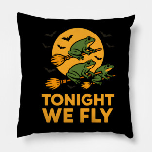 Tonight We Fly Funny Frog Halloween Artwork Pillow