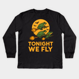 Tonight We Fly Funny Frog Halloween Artwork Kids Long Sleeve T-Shirt