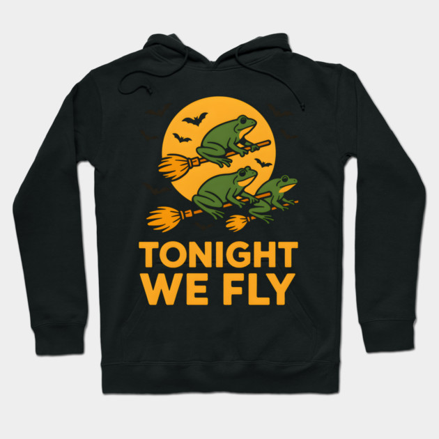 Tonight We Fly Funny Frog Halloween Artwork Hoodie by MakerMind8.2