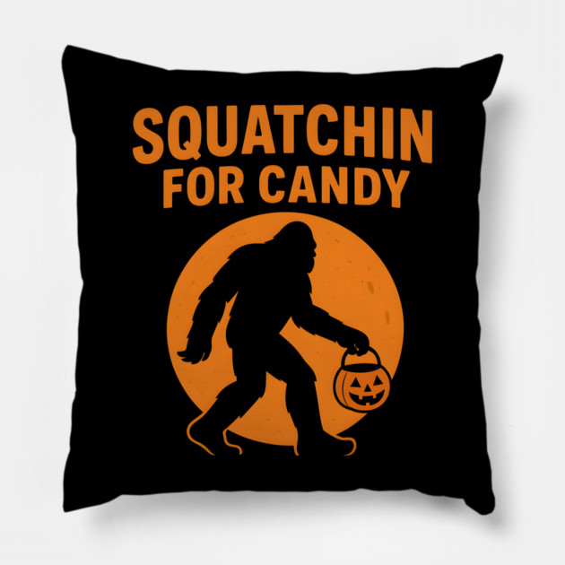 Squatchin for Candy Funny Bigfoot Halloween Artwork Pillow by MakerMind8.2