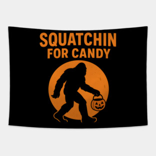 Squatchin for Candy Funny Bigfoot Halloween Artwork Tapestry