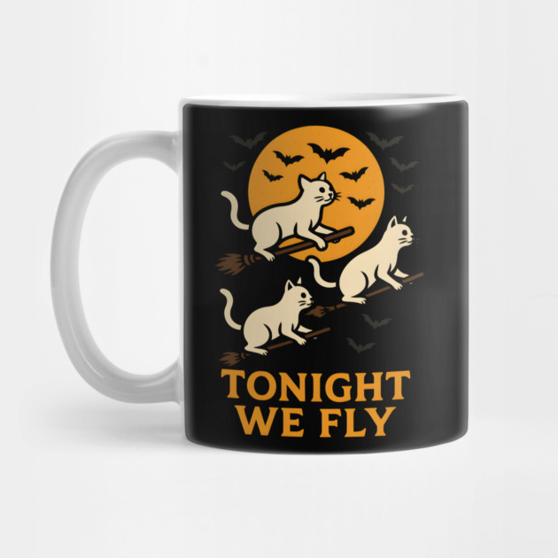 Tonight We Fly Funny Cat Halloween Artwork by MakerMind8.2