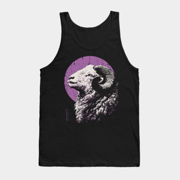 Majestic Ram Japanese Art | Purple Moon Ukiyo-e Style Tank Top by TuncGK