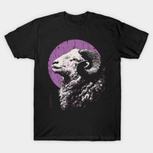 Majestic Ram Japanese Art | Purple Moon Ukiyo-e Style T-Shirt