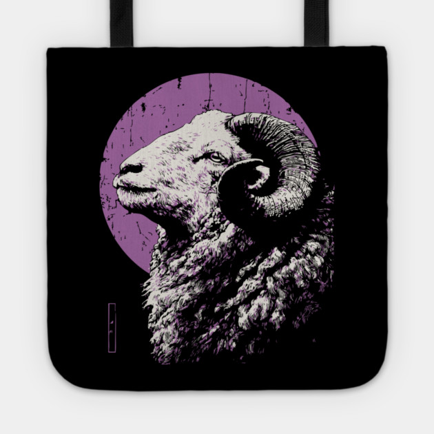 Majestic Ram Japanese Art | Purple Moon Ukiyo-e Style Tote by TuncGK