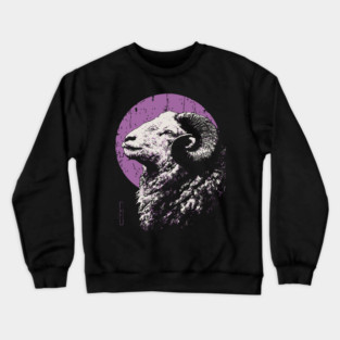 Majestic Ram Japanese Art | Purple Moon Ukiyo-e Style Crewneck Sweatshirt