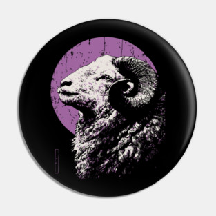 Majestic Ram Japanese Art | Purple Moon Ukiyo-e Style Pin