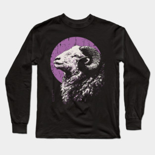 Majestic Ram Japanese Art | Purple Moon Ukiyo-e Style Long Sleeve T-Shirt