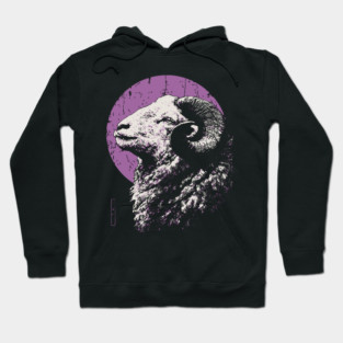 Majestic Ram Japanese Art | Purple Moon Ukiyo-e Style Hoodie
