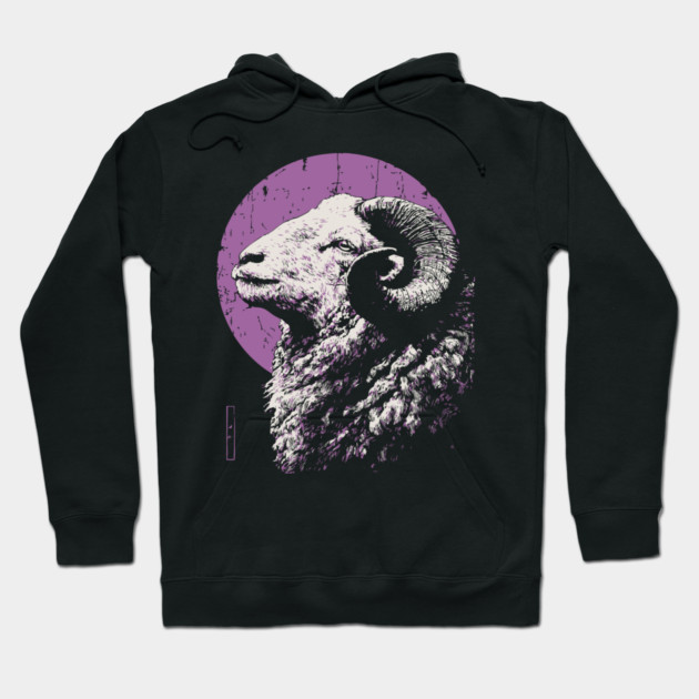 Majestic Ram Japanese Art | Purple Moon Ukiyo-e Style Hoodie by TuncGK