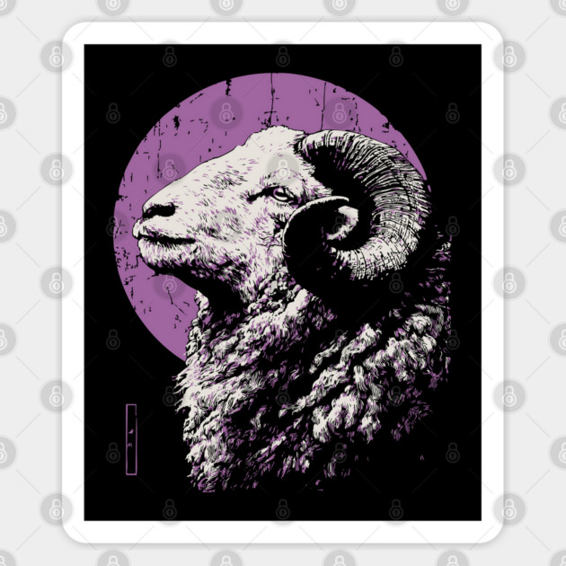 Majestic Ram Japanese Art | Purple Moon Ukiyo-e Style Sticker by TuncGK