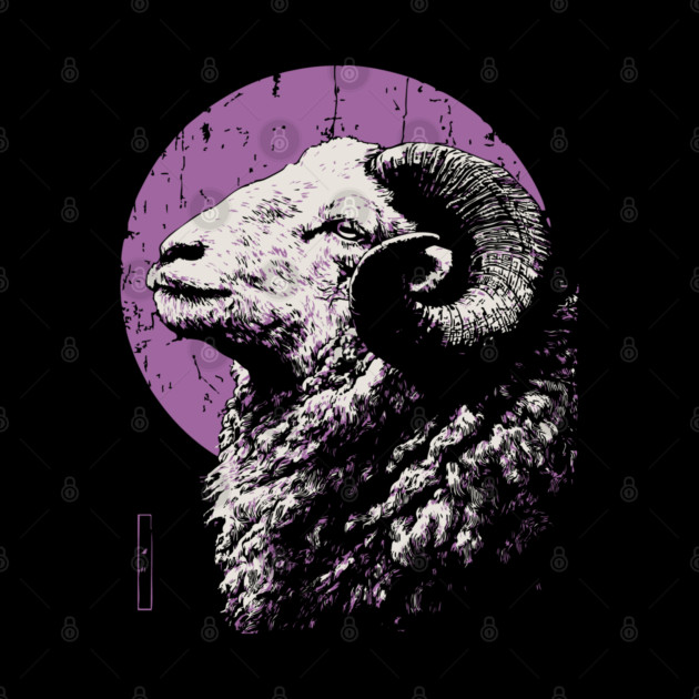 Majestic Ram Japanese Art | Purple Moon Ukiyo-e Style by TuncGK