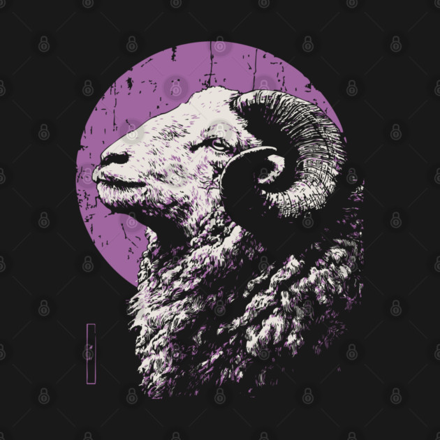 Majestic Ram Japanese Art | Purple Moon Ukiyo-e Style by TuncGK