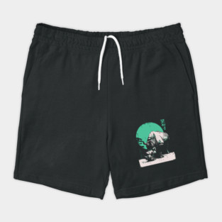 Strong Rhino Japanese Art | Green Moon Safari Ukiyo-e Style Shorts