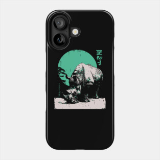 Strong Rhino Japanese Art | Green Moon Safari Ukiyo-e Style Phone Case