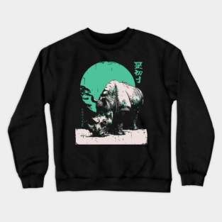 Strong Rhino Japanese Art | Green Moon Safari Ukiyo-e Style Crewneck Sweatshirt