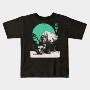 Strong Rhino Japanese Art | Green Moon Safari Ukiyo-e Style Kids T-Shirt