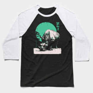 Strong Rhino Japanese Art | Green Moon Safari Ukiyo-e Style Baseball T-Shirt