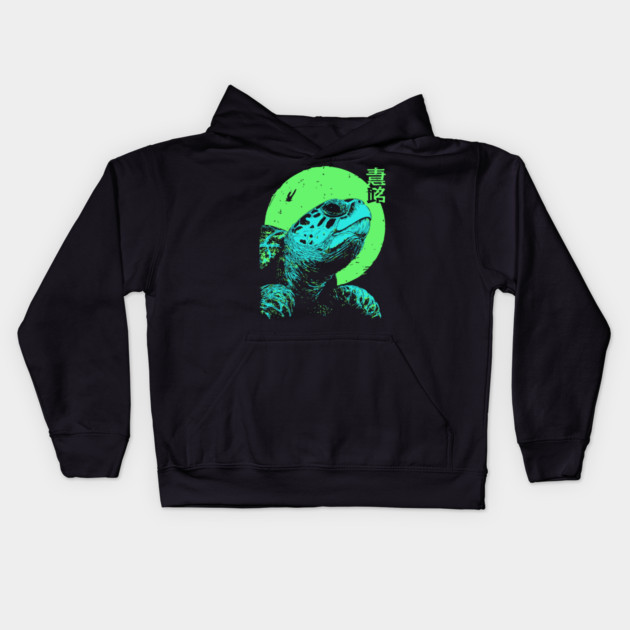 Ancient Turtle Japanese Art | Green Moon Ukiyo-e Style Kids Hoodie by TuncGK