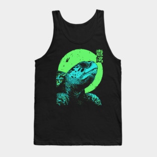 Ancient Turtle Japanese Art | Green Moon Ukiyo-e Style Tank Top