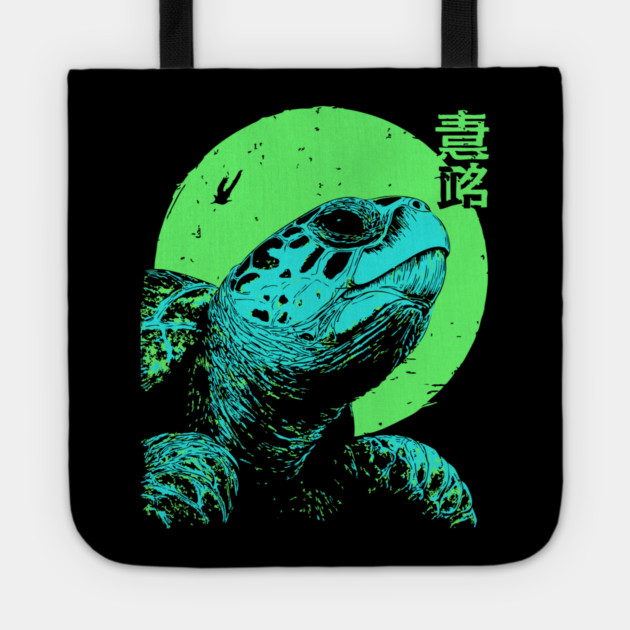 Ancient Turtle Japanese Art | Green Moon Ukiyo-e Style Tote by TuncGK