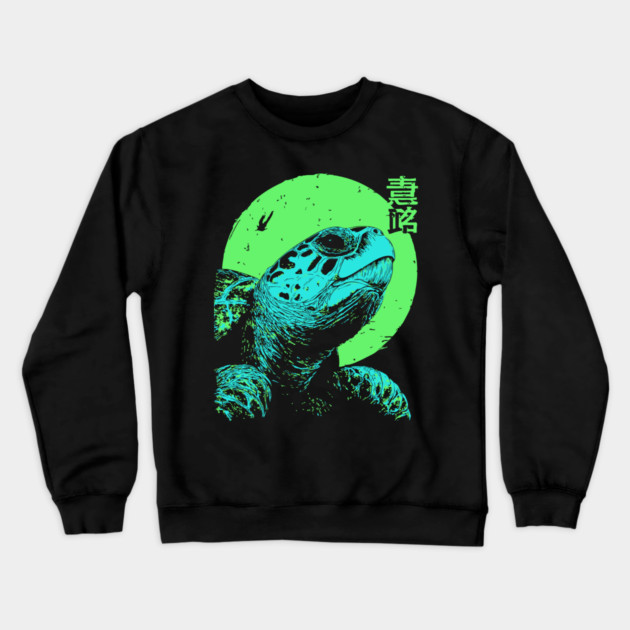 Ancient Turtle Japanese Art | Green Moon Ukiyo-e Style Crewneck Sweatshirt by TuncGK
