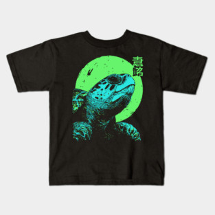 Ancient Turtle Japanese Art | Green Moon Ukiyo-e Style Kids T-Shirt