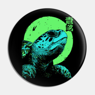 Ancient Turtle Japanese Art | Green Moon Ukiyo-e Style Pin
