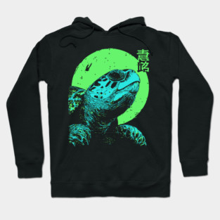 Ancient Turtle Japanese Art | Green Moon Ukiyo-e Style Hoodie