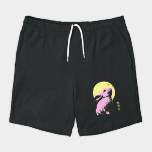 Playful Rabbit Japanese Art | Yellow & Pink Ukiyo-e Style Shorts