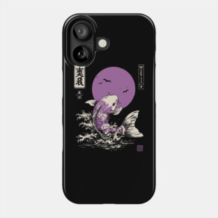 Vibrant Salmon Japanese Art | Blue Ocean Waves Ukiyo-e Style Phone Case